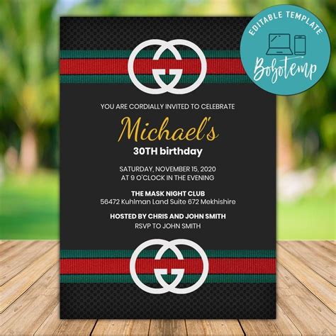 gucci invitation|Editable Gucci Birthday Invitation Instant Download.